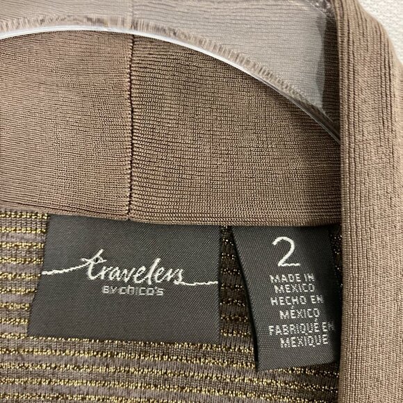 Chico’s Travelers Brown Slinky Knit Open Front Draped Metallic Cardigan Large/2 - Picture 2 of 9